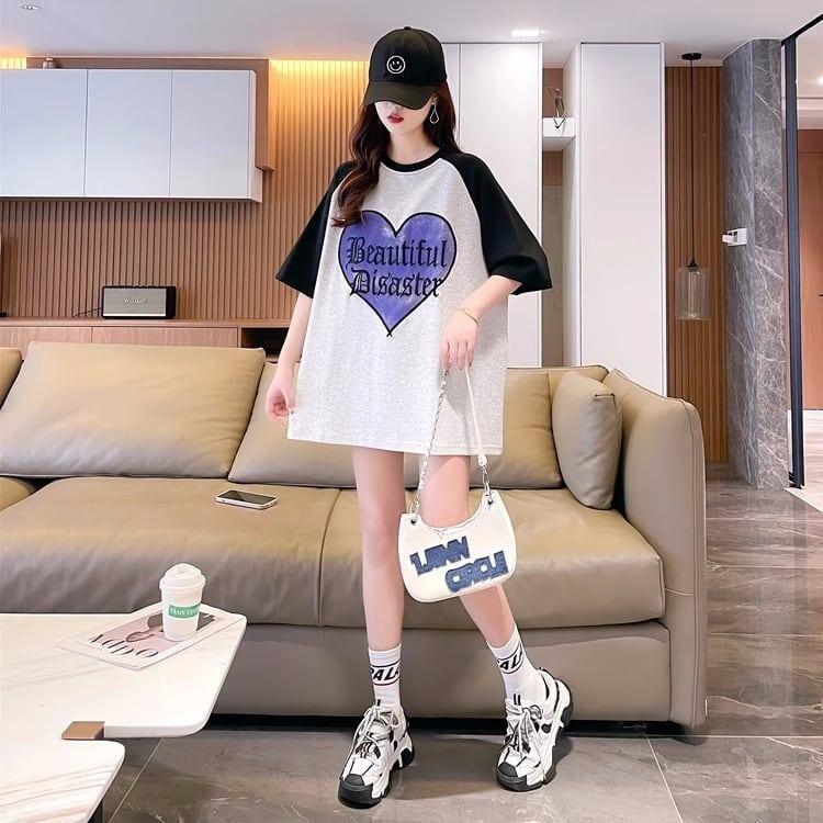 好感度UP可愛いハート プリントTシャツ &アルファベットロング ＜U-2833＞