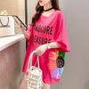 おすすめ アルファベット 花柄 Tシャツ 三色 ゆったり ロング 半袖 ＜U-2946＞