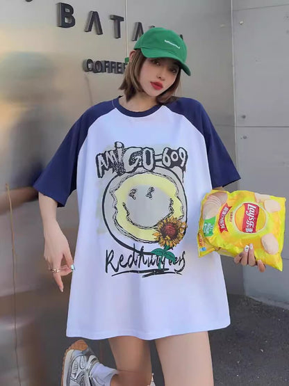 おすすめ アルファベット 個性派 プリントTシャツ ゆったり半袖＜U-8114＞