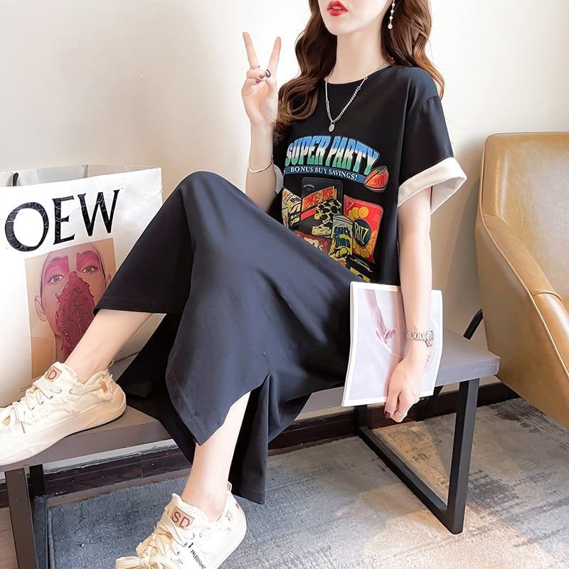 スタイリッシュ プリント 一目惚れ Tシャツ カットソー ワンピース＜U-3575＞