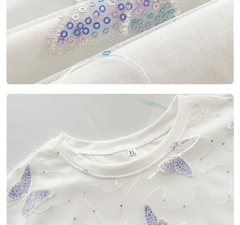上質 レイヤード風 フェミニン チュール生地 半袖Tシャツ<U-8061>