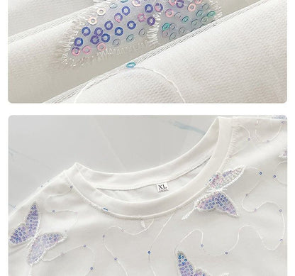 上質 レイヤード風 フェミニン チュール生地 半袖Tシャツ<U-8061>