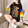 超人気商品 カラーマッチング ベアー柄 切り替え プリント ロング Tシャツ ゆったりワンピース ＜U-4024＞