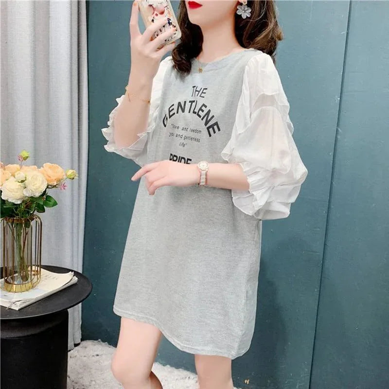 個性的なデザイン 切り替え スタイリッシュ ワンピース Tシャツ カットソー＜U-3117＞