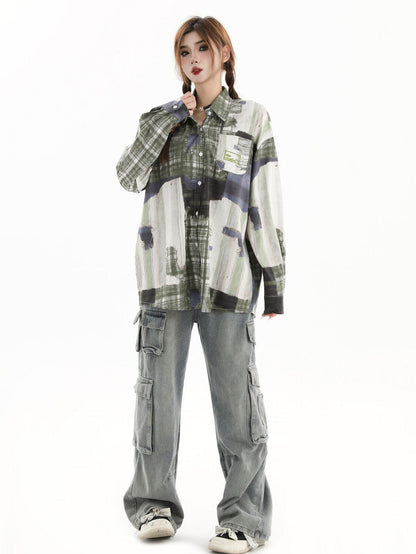 スタイルアップ カジュアル 個性的なデザイン チェック柄 全3色 カップル シャツ ＜U-9165＞