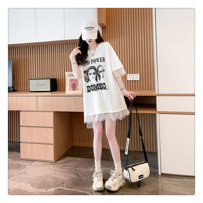 売り切れ必至 レース ファッション 切り替え ゆったり 半袖Tシャツ＜U-8480＞