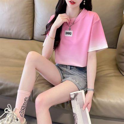新商品 カジュアル グラデーション プリント 全3色 半袖Tシャツ<U-9214>
