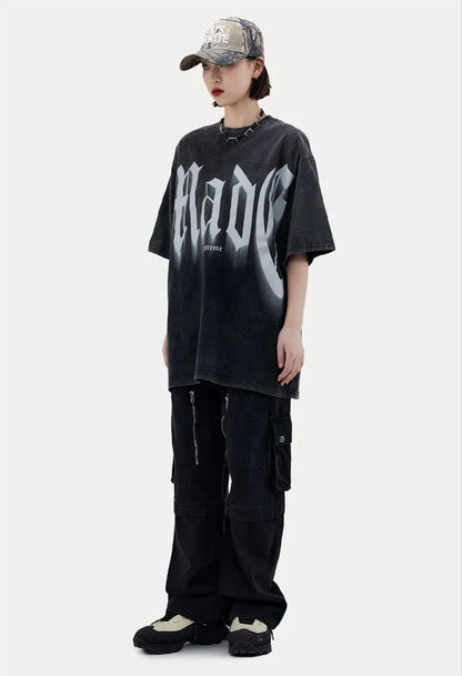 トレンドのアメリカンストリートビッグレタープリント半袖Tシャツ<U-2904>