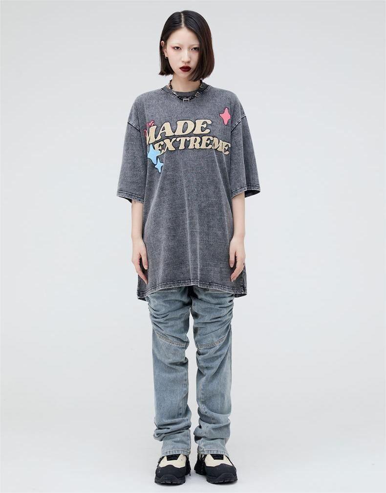ストリートトレンドのレターファンプリント半袖Tシャツ<U-2906>