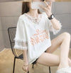 エレガントなレースステッチ半袖Tシャツ<U-3030>