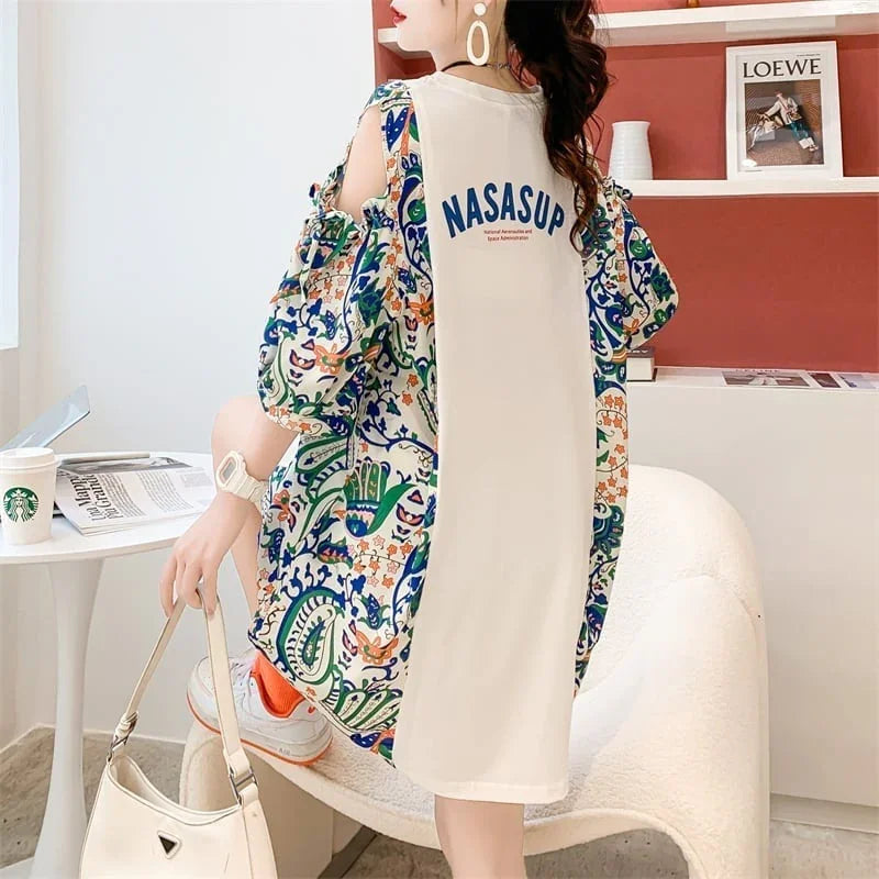 フライドストリート半袖トレンディな韓国風ラウンドネックTシャツ<U-2868>