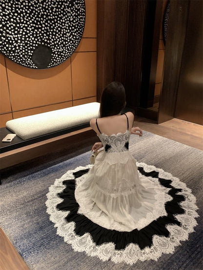 スウィート 上品 エレガント レース 切り替え ワンピース<U-11771>