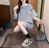 超人気 カジュアル 着回し力抜群 切り替え レース プリント全2色 半袖Tシャツ<U-9039>