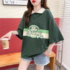 スタイルアップ グラフィック POLOネック ドロップショルダーTシャツ ゆったり半袖 ＜U-3048＞