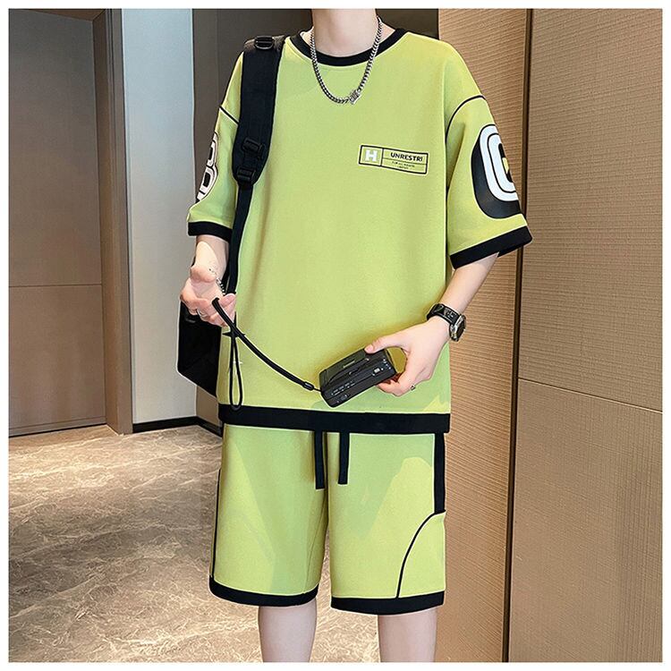 早い者勝ち カジュアル ファッション 切り替え 全3色 半袖Ｔシャツⅹパンツセット<U-8950>