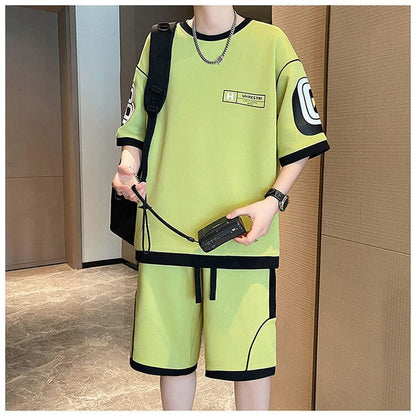 早い者勝ち カジュアル ファッション 切り替え 全3色 半袖Ｔシャツⅹパンツセット<U-8950>