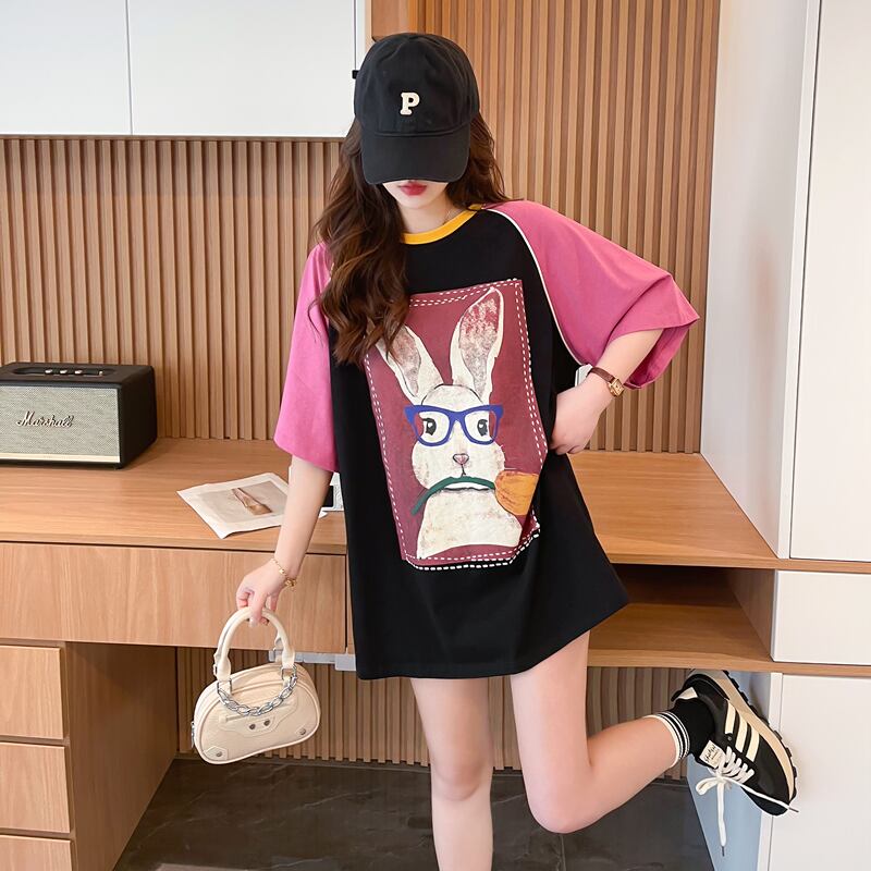 絶対欲しい プリント 個性派 切り替え 全2色 半袖 Tシャツ ＜U-8545＞