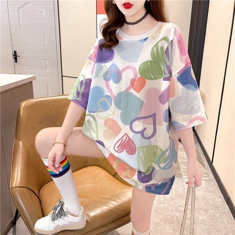 美人度アップ プリント ファッション Tシャツ カットソー ワンピース＜U-3303＞