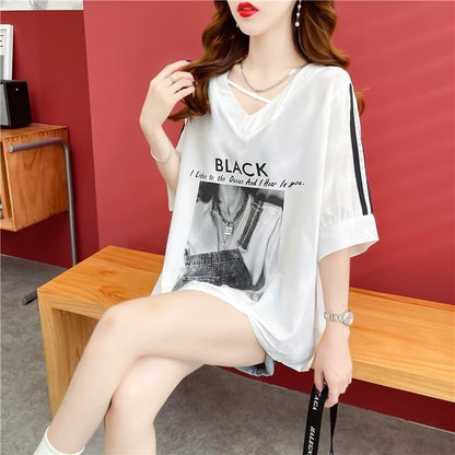 デザイン感 プリント チャーミング Tシャツ カットソー＜U-3476＞