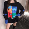 見逃し禁止レイヤード  グラフィックプリント 二色長袖Tシャツ＜U-4065＞