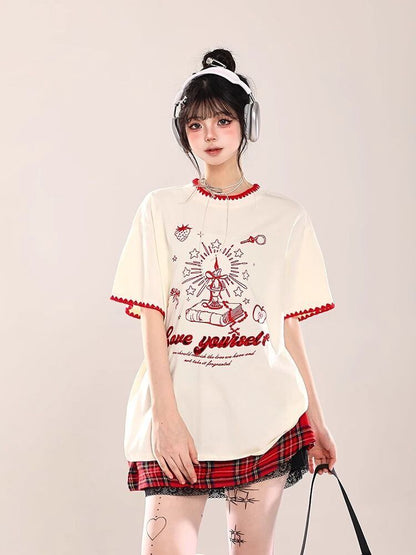 大人可愛い 早い者勝ち 絶対流行 カジュアル 2色選択 Tシャツ<U-11108>