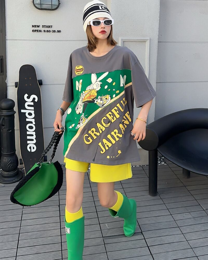 着回し力抜群 ファッション 個性派 レース プリント全3色 半袖Tシャツ<U-8981>