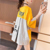 大好評 切り替え ストライプ柄 プリント ロング Tシャツ 三色 ゆったりワンピース ＜U-4012＞