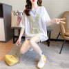 デザイン感 切り替え チャーミング プリント Tシャツ カットソー＜U-3425＞