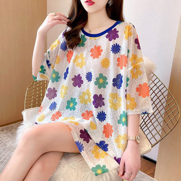 大人可愛い 半袖 紫外線対策 ラウンドネック ルーズ Tシャツ ＜U-8642＞