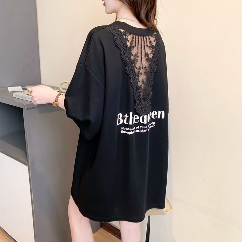 話題沸騰中 レース アバンギャルド 切り替え ホットダイヤモンド 3色選択 半袖Tシャツ＜U-8547＞