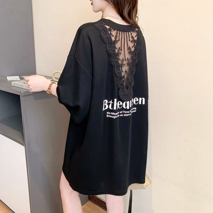 話題沸騰中 レース アバンギャルド 切り替え ホットダイヤモンド 3色選択 半袖Tシャツ＜U-8547＞