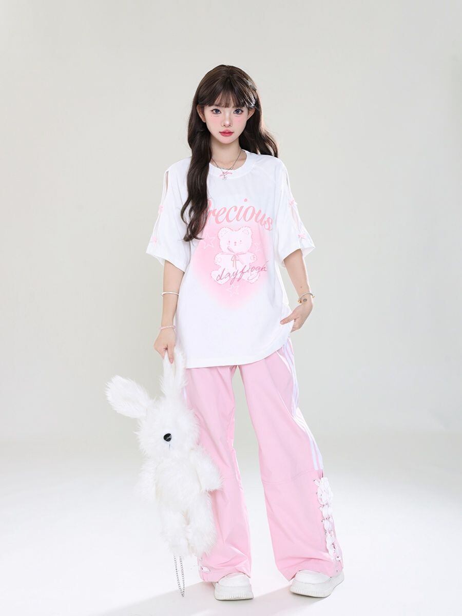 着回し力抜群 レース スウィートプリント 全2色 半袖Tシャツ ＜U-8711＞