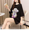 【半額！期間限定！！】グラフィック レース 透かし彫り ロング Tシャツ ゆったりワンピース ＜U-4021＞