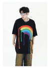 好感度UP 虹ロゴ タッセル ゆったり Tシャツ 全2色 ユニセックス半袖<U-4863>