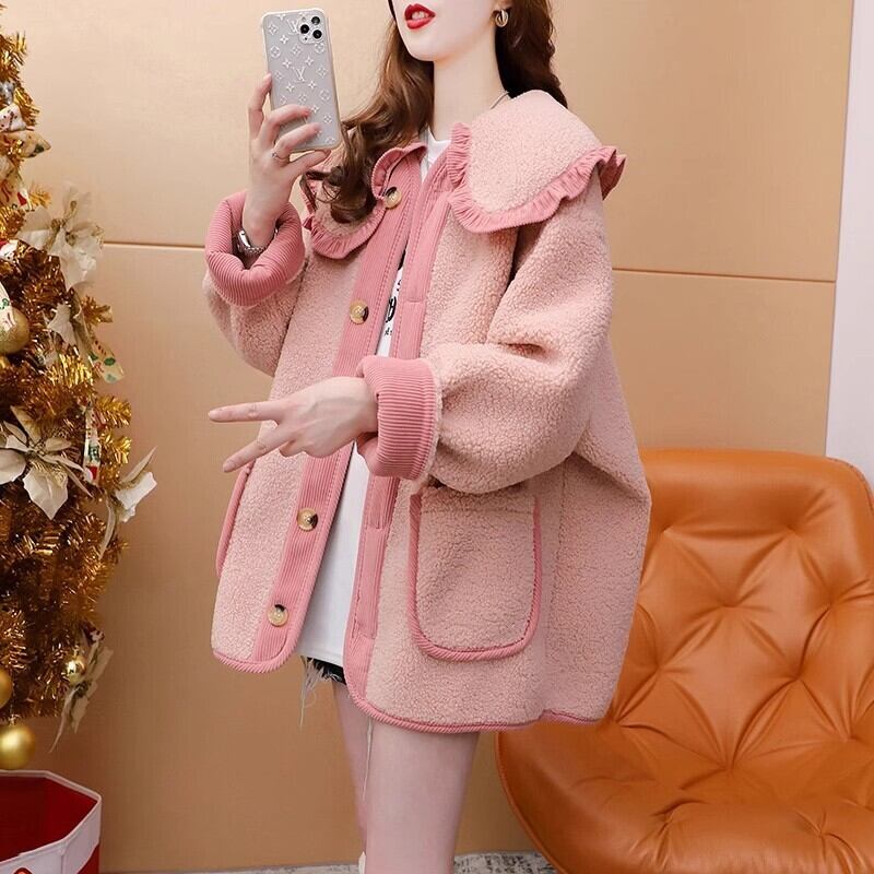 新商品 柔らかくて優しい印象 大人可愛い フリルドールカラーガーリーコート<U-9946>