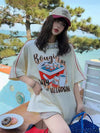着せ ゆったり ビッグロゴ ロングTシャツ 半袖 ワンピース<U-4859>