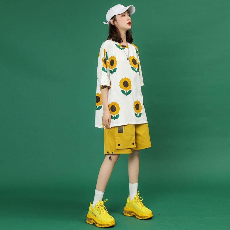 新商品 カジュアル 簡潔 花柄 半袖Ｔシャツⅹパンツセット<U-8071>
