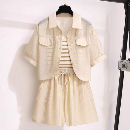 定番シンプル 紫外線対策 上品 全3色 シャツ+パンツセット ＜U-8655＞