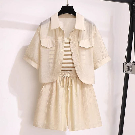 定番シンプル 紫外線対策 上品 全3色 シャツ+パンツセット ＜U-8655＞