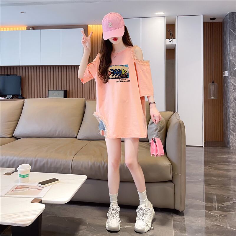 おしゃれ度高め レース 美人度アップ 切り替え プリント全4色 Tシャツ カットソー＜U-9213＞