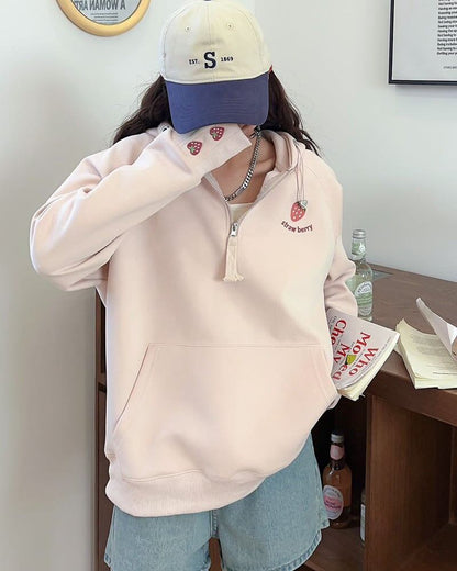 定番シンプル  いちごロゴ パーカ全4色トップス<U-4791>