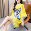 好感度満載 プリント 美感いっぱい Tシャツ カットソー ワンピース＜U-3428＞