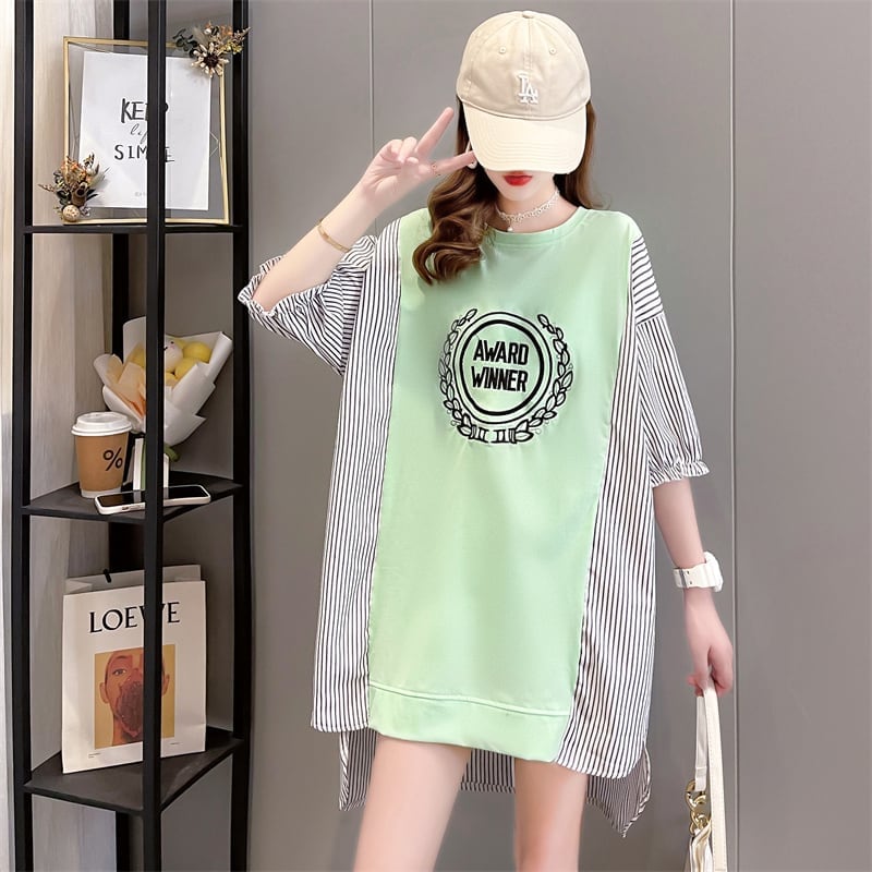 期間限定 ストライプ柄 新作 切り替え プリント 全3色 半袖Tシャツ カットソー ＜U-8685＞