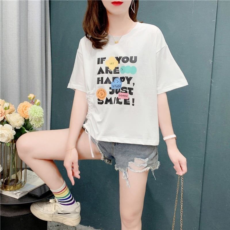 個性的なデザイン 切り替え 一目惚れ プリント Tシャツ カットソー＜U-3671＞