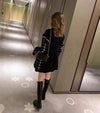 レイヤード風ハイネックロングニットセーター