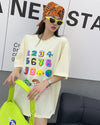 売り切れ必至 プリント三色 個性派 ゆったり 半袖Tシャツ ＜U-8462＞