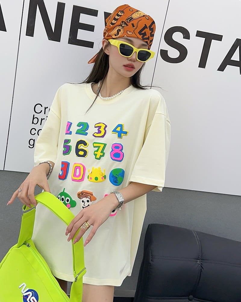 売り切れ必至 プリント三色 個性派 ゆったり 半袖Tシャツ ＜U-8462＞