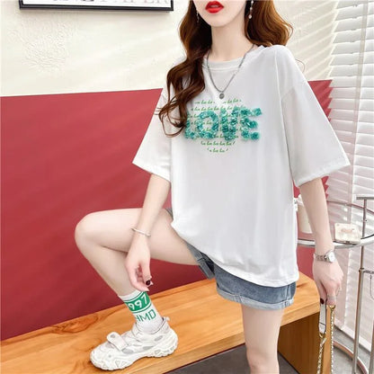 デザイン感 プリント チャーミング Tシャツ カットソートップス＜U-3151＞