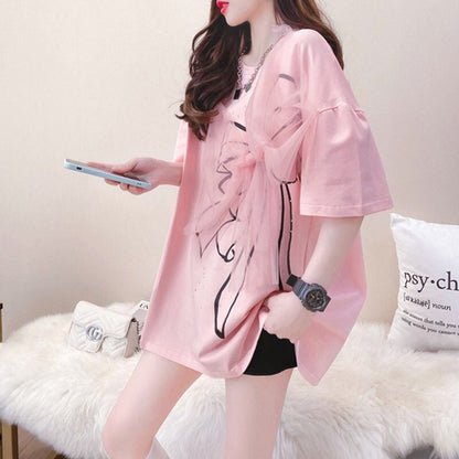 美人度アップ リボン スウィート プリント全2色 半袖Tシャツ<U-8726>