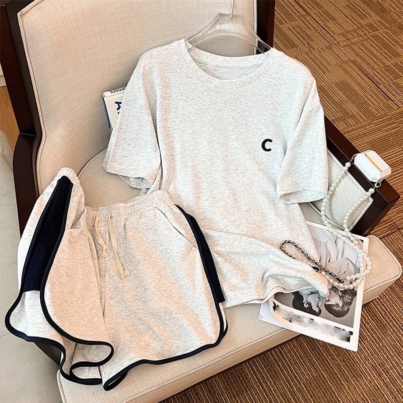 ファッション 切り替え 美人度アップ Tシャツ＋ショートパンツ セットアップ＜U-3527＞